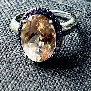 Artisan Crafted Sterling Silver Morganite and Amethyst Ring